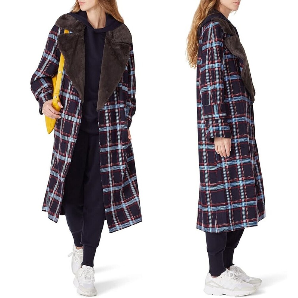 Victor Alfaro Oversized Plaid Tweed Faux Fur Collar Size Medium